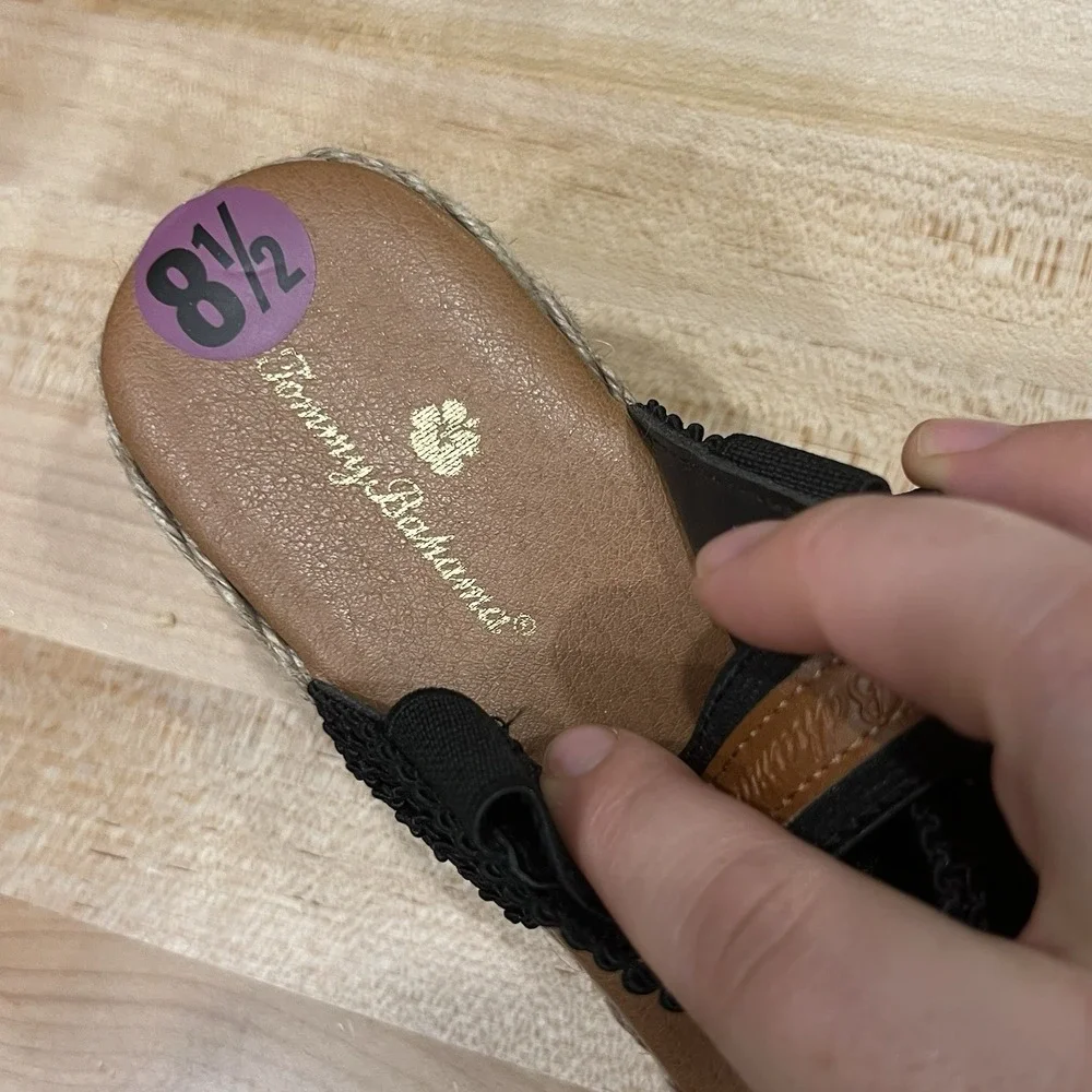 Tommy Bahama Sandals Women's Size 8.5 Black Sakura Espadrille Wedge Stretch